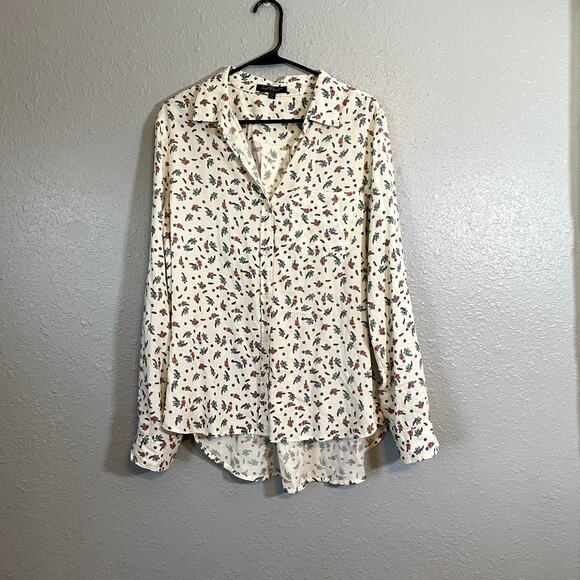 Boutique Velvet Heart Floral White Pink Blue Button Up Down Long Sleeve Blouse - Picture 8 of 8